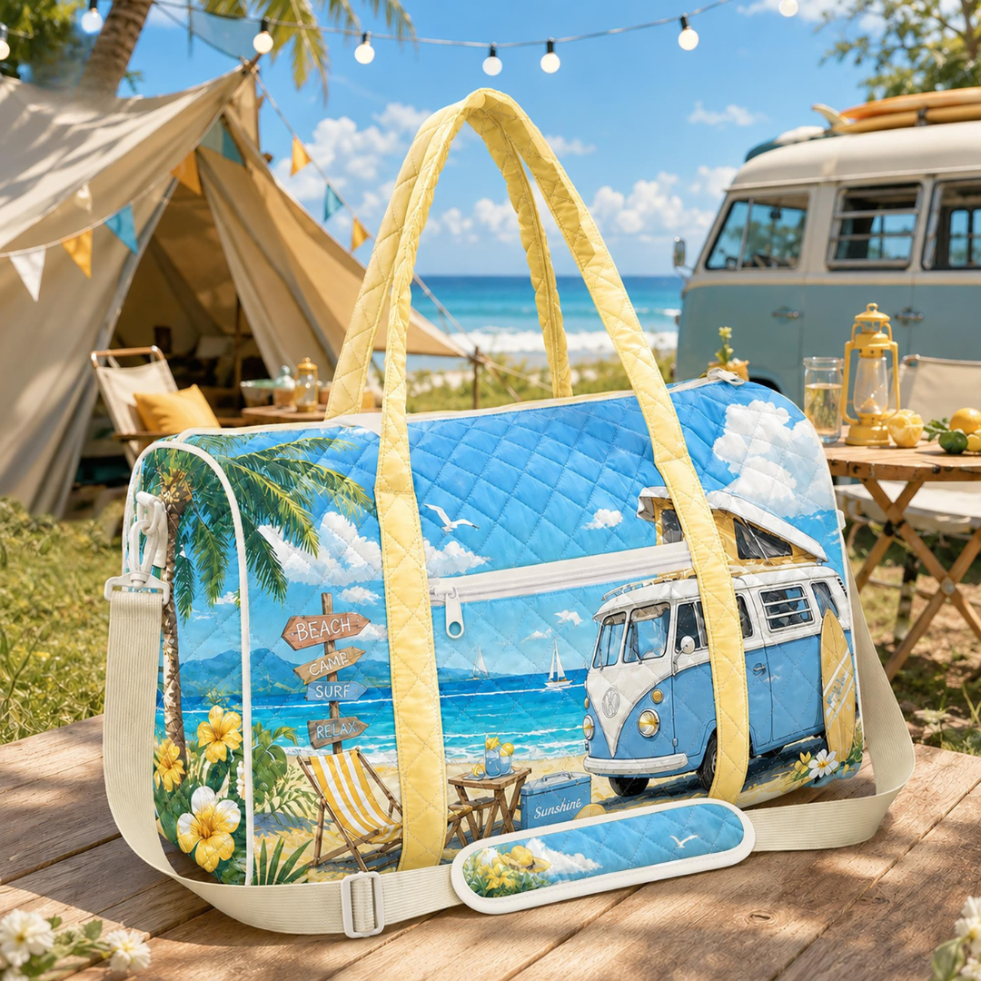 Ocean Beach Vibes Quilted Travel Bag