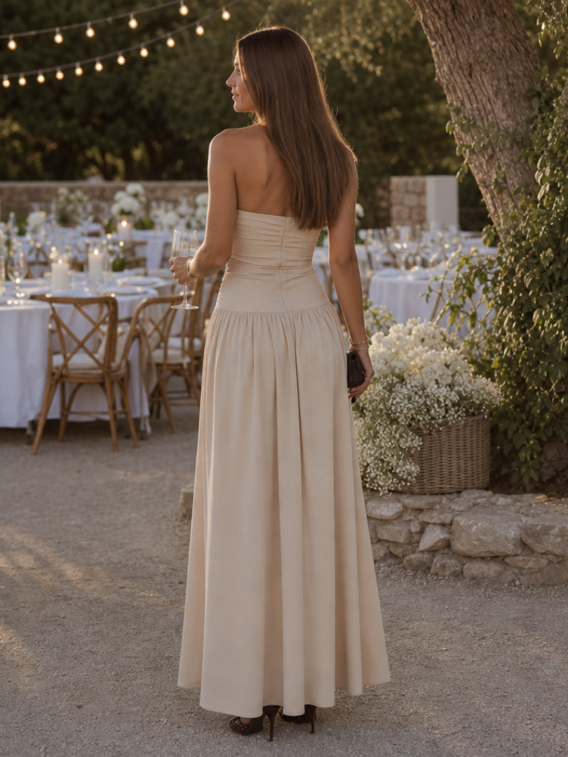 Zelene | Robe midi bustier froncée