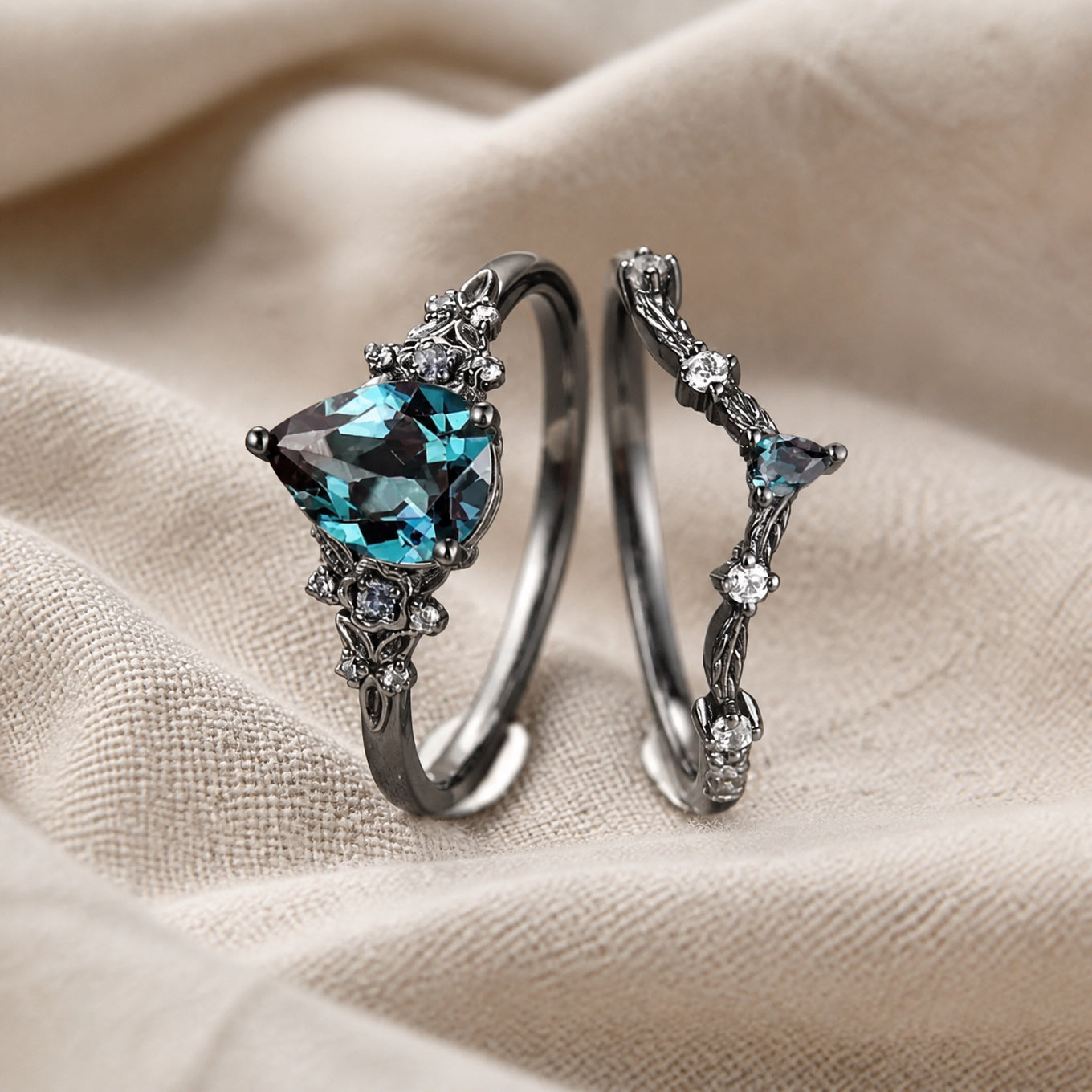 Black Sapphire Zirconia Ring Set