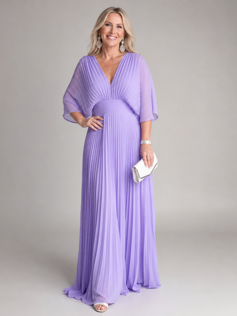 Semorph | Robe longue plissée à manches longues et col en V