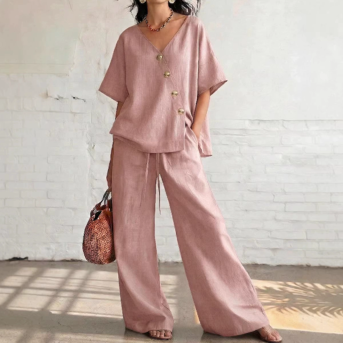 V-Neck Top & Drawstring Pants Lounge Set
