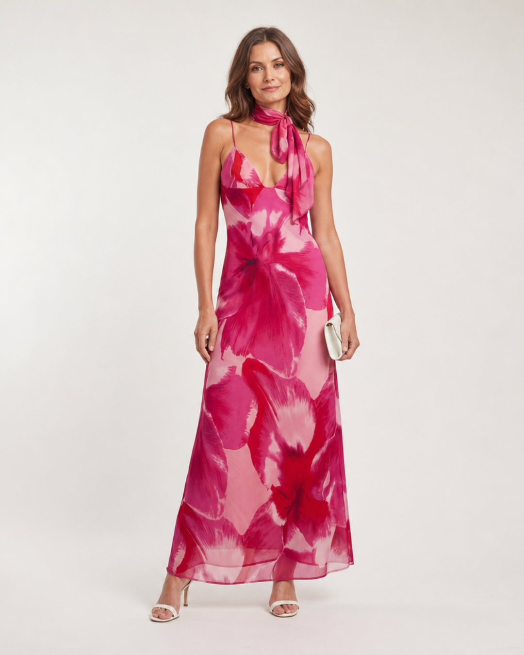 Lyra | Watercolor Print Sleeveless Deep V Midi Dress