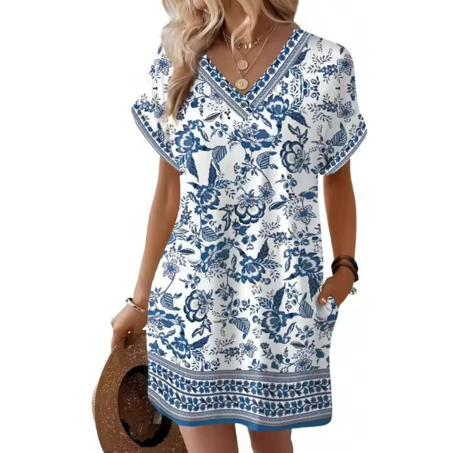Relaxed Printed V-Neck Midi Dress