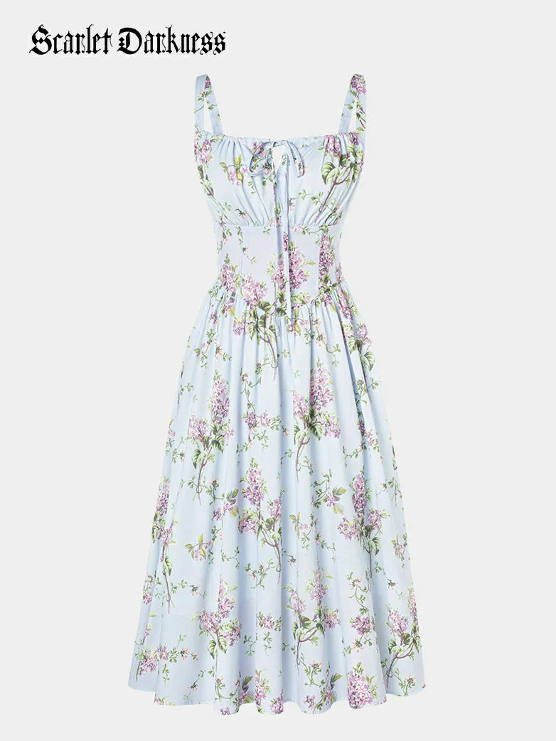 Amelia | Floral Square Neck Midi Dress