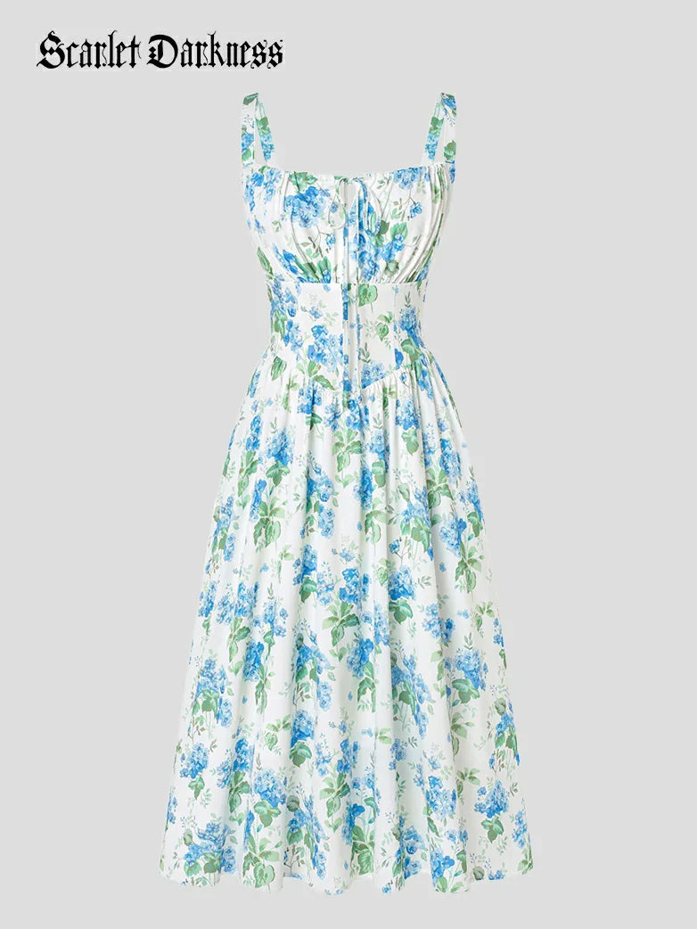 Amelia | Floral Square Neck Midi Dress