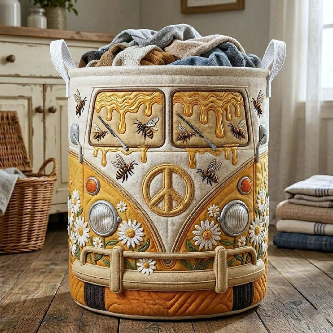 Honey Hippie Van Quilted Laundry Basket