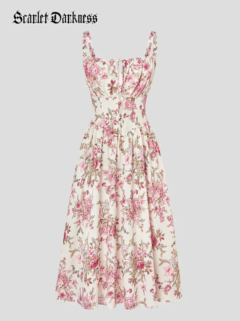 Amelia | Floral Square Neck Midi Dress
