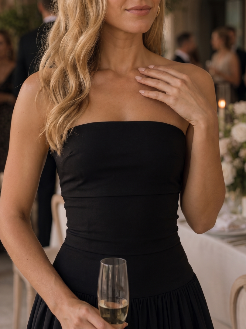 Zelene | Robe midi bustier froncée