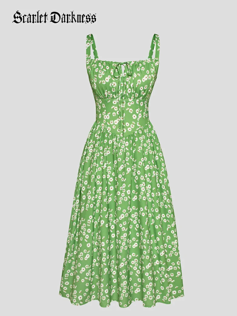 Amelia | Floral Square Neck Midi Dress