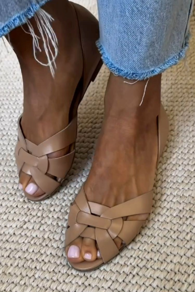 Quen | Woven Peep-Toe Flats