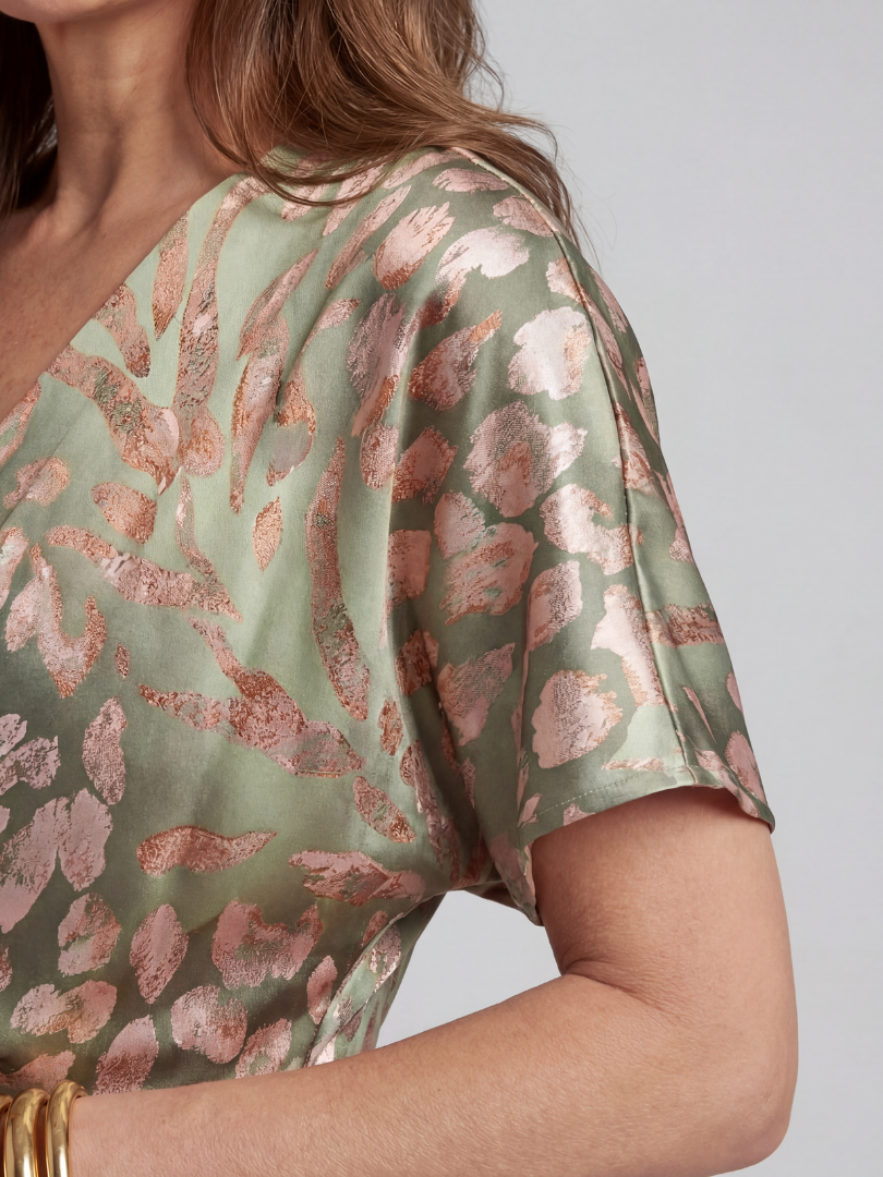 Coralie| Abstract Print V Neck Twist Waist Midi Dress