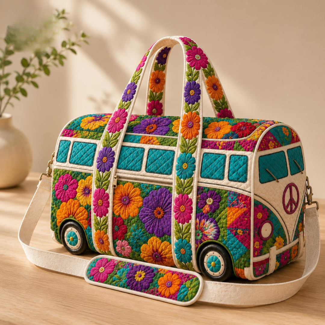 Boho Floral Camper Van Quilted Travel Bag