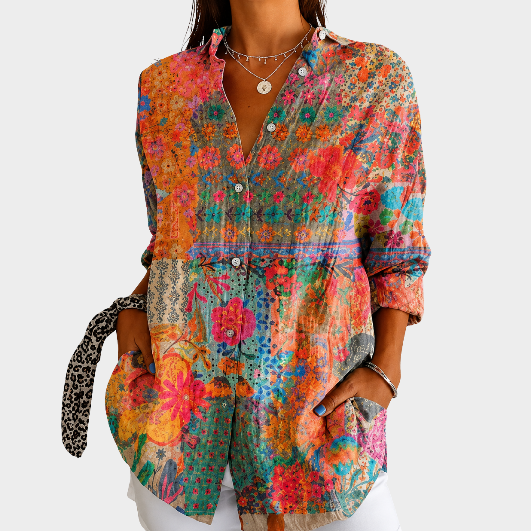 Eliza | Sunlit Wildflower Patchwork Button-Front Blouse