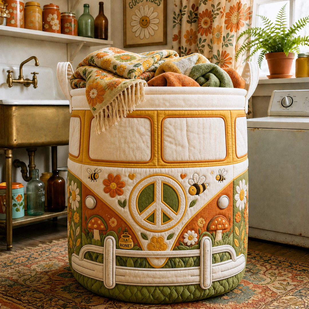 Mushroom Hippie Van Quilted Laundry Basket