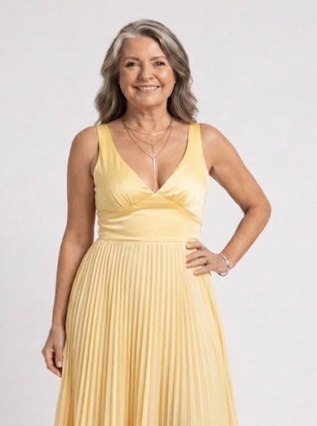 Malka Pleated V-Neck Maxi Dress