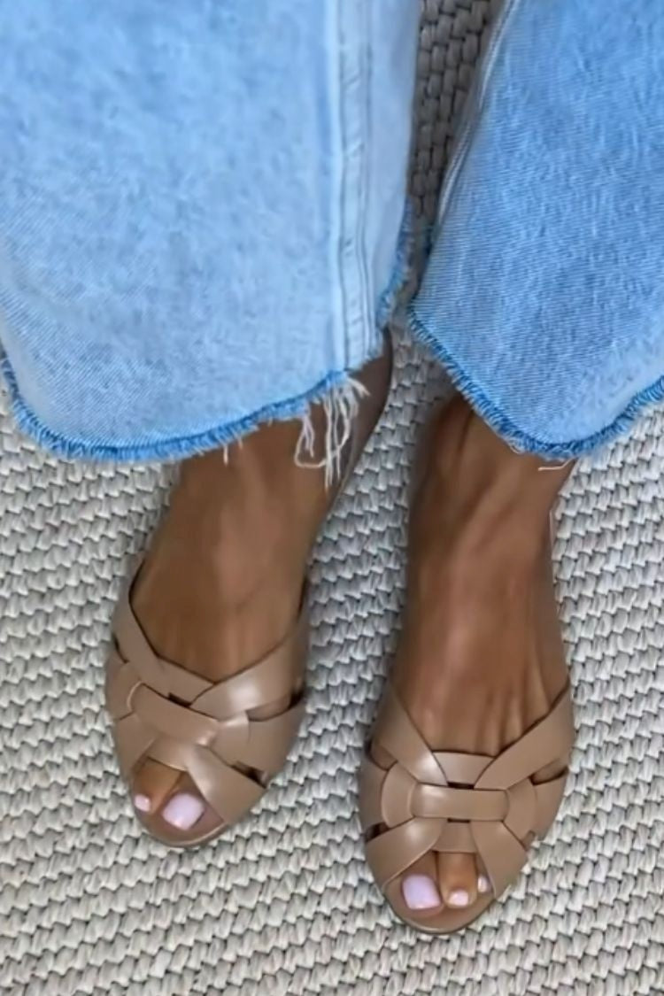 Quen | Woven Peep-Toe Flats
