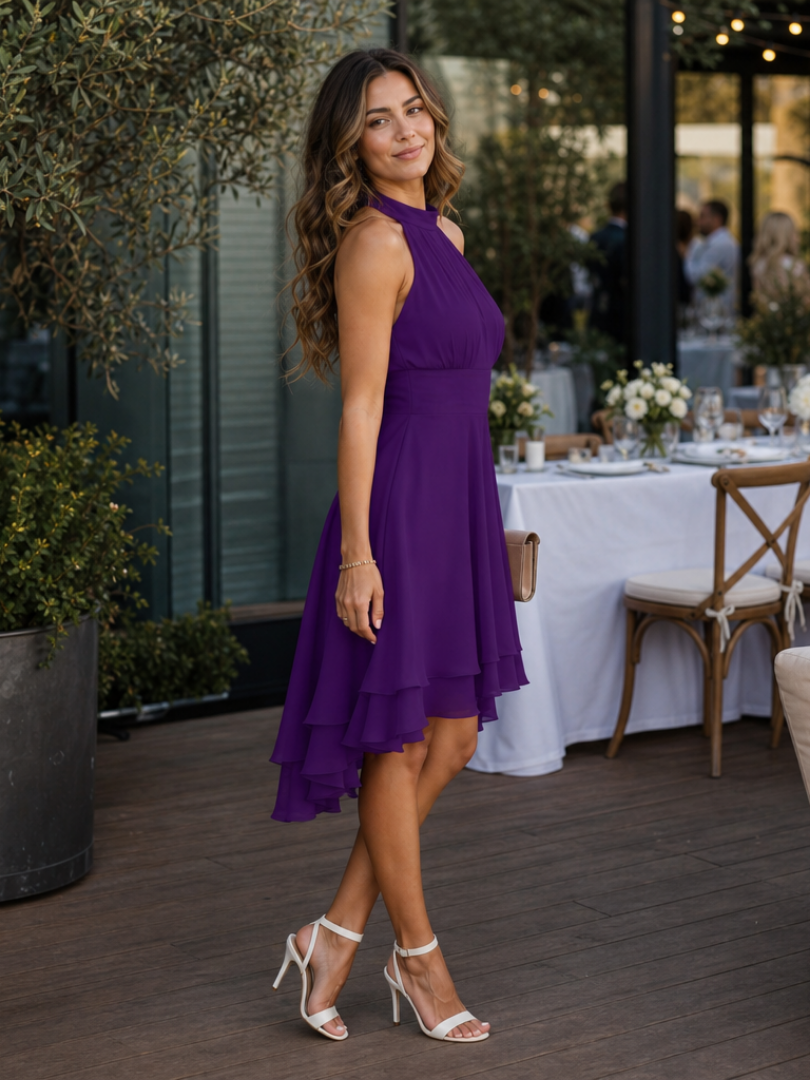 Iyla | Robe à encolure américaine et ourlet superposé, longueur genou