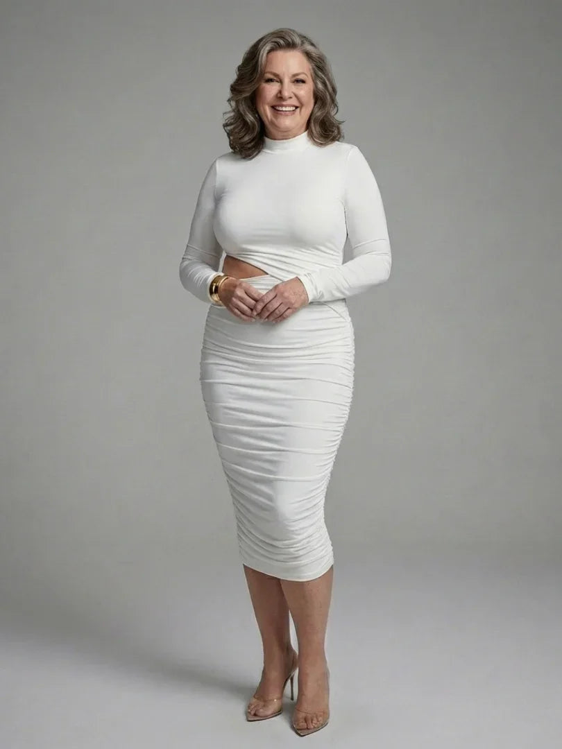 Maeve | Long Sleeve Cutout Ruched Midi Dress