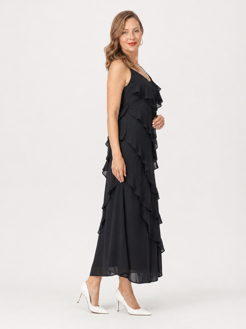 Riper | Robe longue à volants superposés et fines bretelles