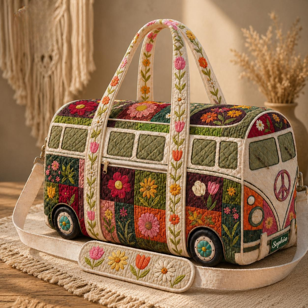 Floral Camper Van Quilted Travel Bag