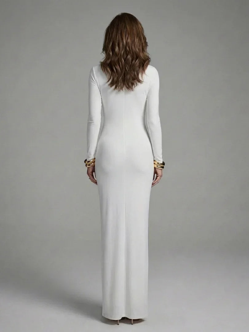 Jessamine | Robe longue maxi à col montant et découpes, manches longues