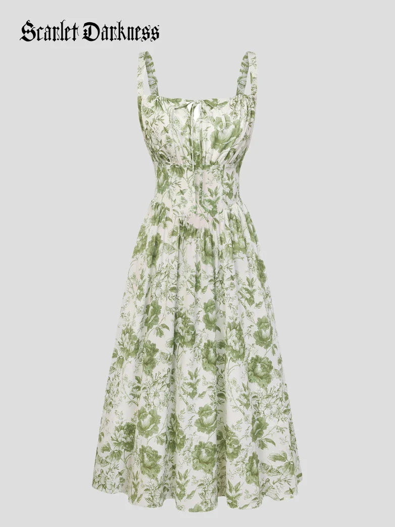 Amelia | Floral Square Neck Midi Dress