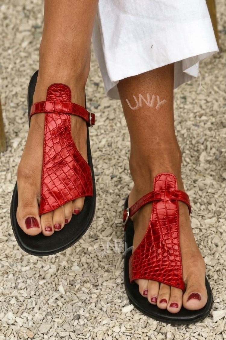 Kira | Croc-Effect Thong Sandals