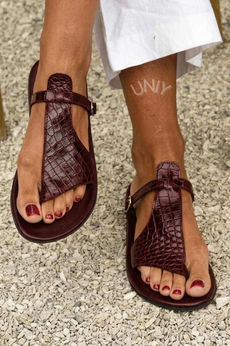 Kira | Croc-Effect Thong Sandals