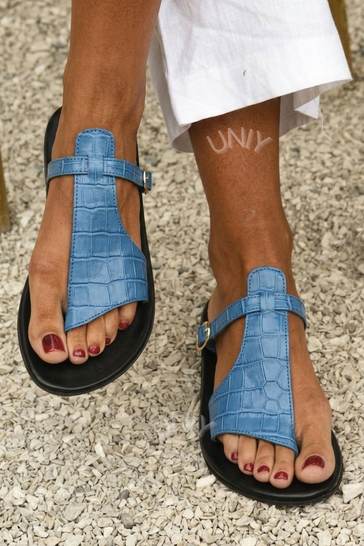Kira | Croc-Effect Thong Sandals