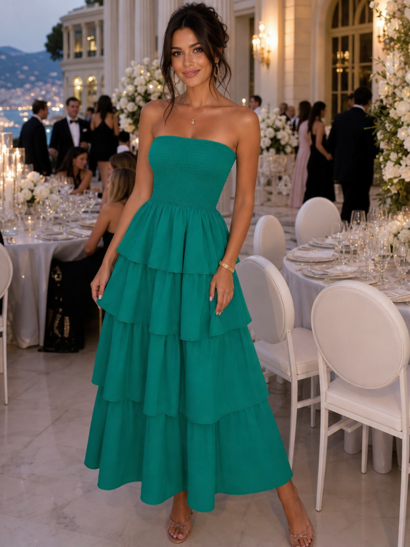 Gemma | Robe midi bustier smockée