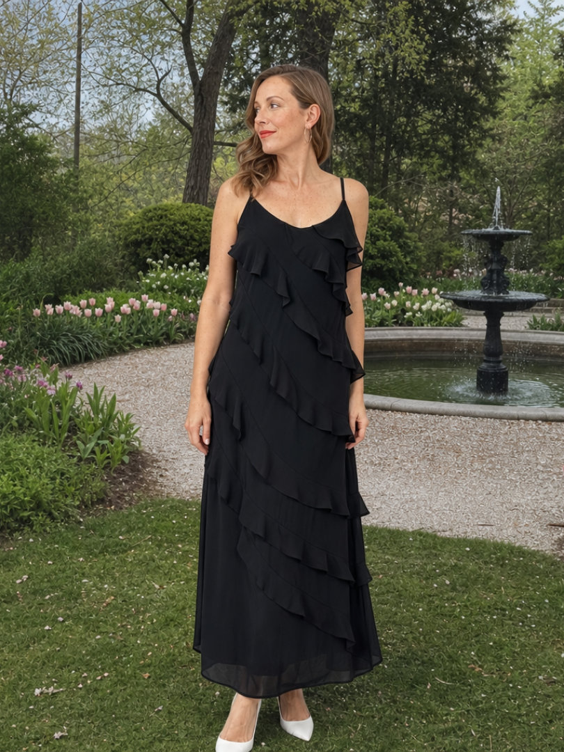 Riper | Robe longue à volants superposés et fines bretelles