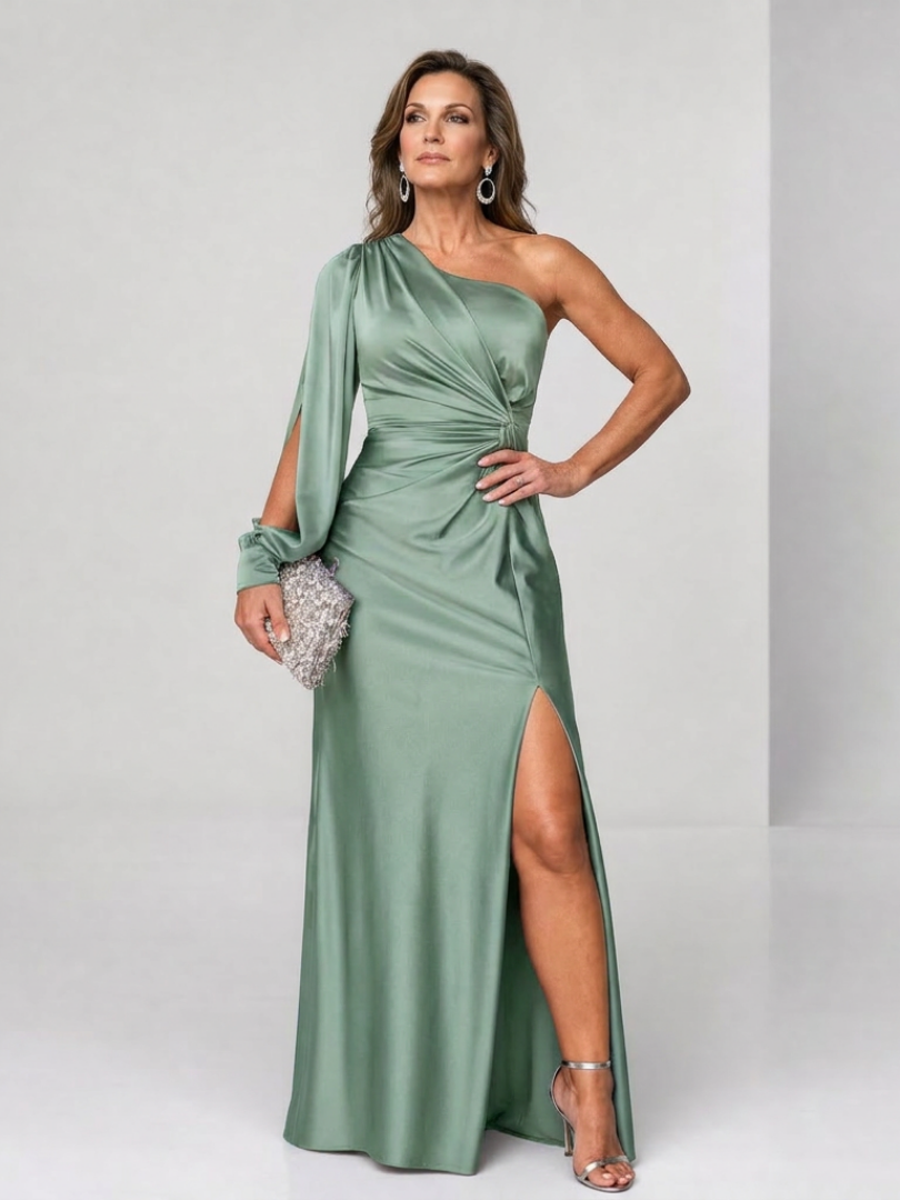 Elara | One-Shoulder Draped Slit Maxi Dress