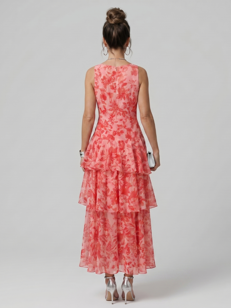 Robe midi Gala sans manches à col en V profond et motif pictural