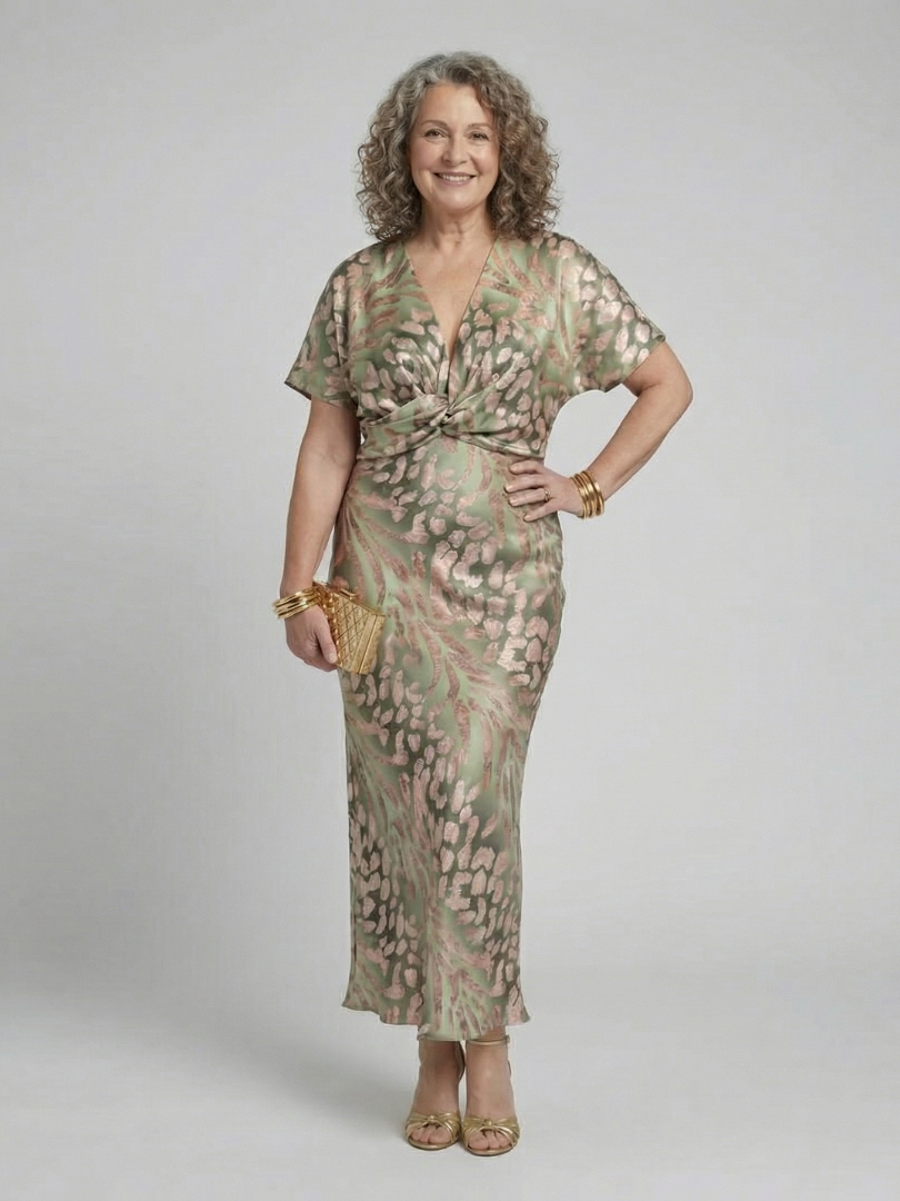 Coralie| Abstract Print V Neck Twist Waist Midi Dress