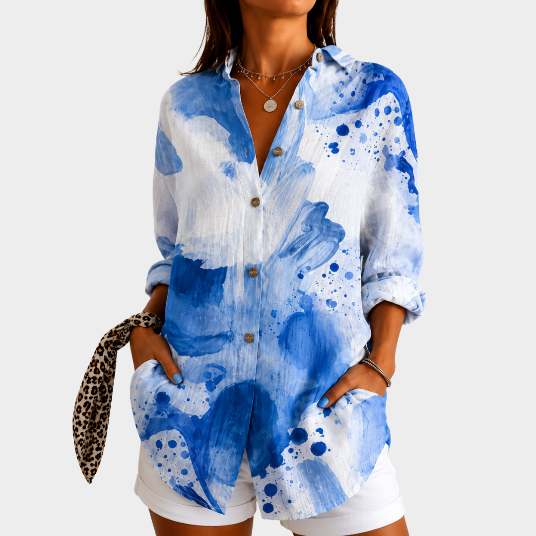 Genevieve | Coastal Watercolor Breeze Blouse