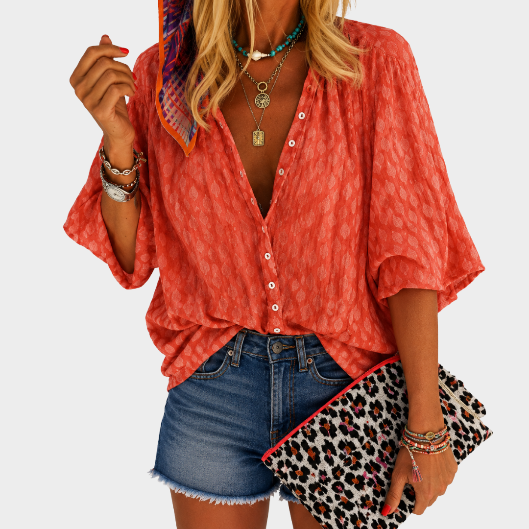 Bianca | Coral Breeze Button Blouse