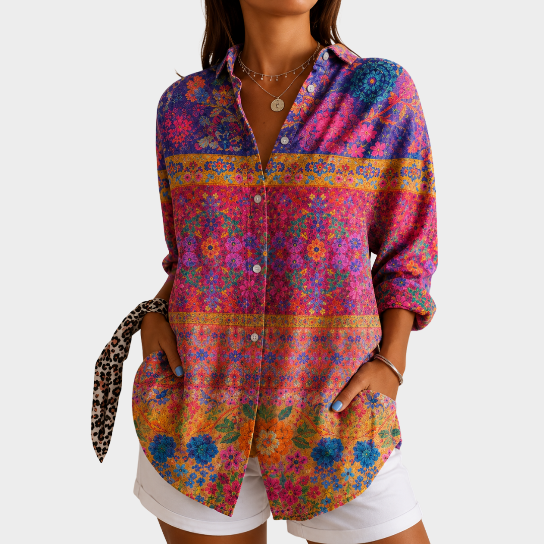 Emilia | Vibrant Garden Mosaic Blouse