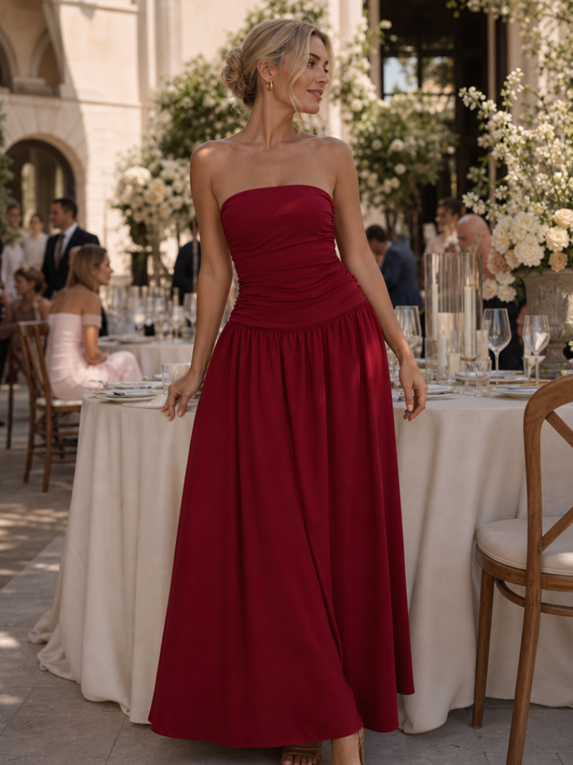 Zelene | Robe midi bustier froncée