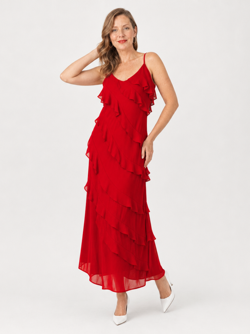 Riper | Robe longue à volants superposés et fines bretelles