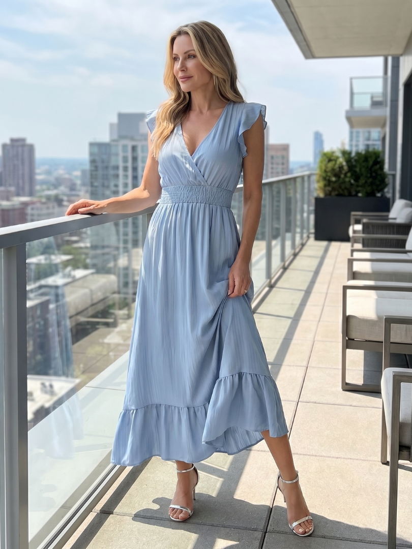 Clove | Robe mi-longue smockée à manches volantées