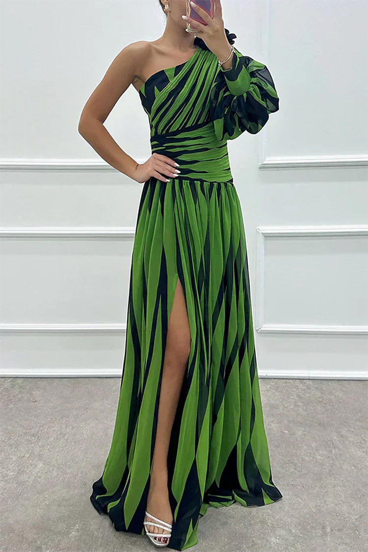 Shiloh | Elegant Striped Maxi Dress with One Shoulder
