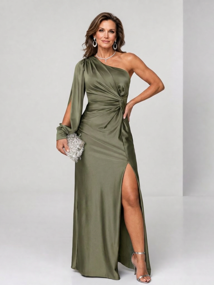 Elara | One-Shoulder Draped Slit Maxi Dress