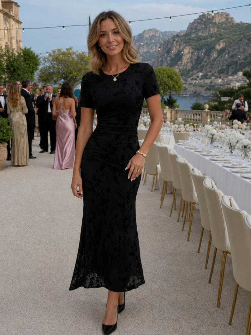 Sabella | Robe midi à col rond et manches courtes
