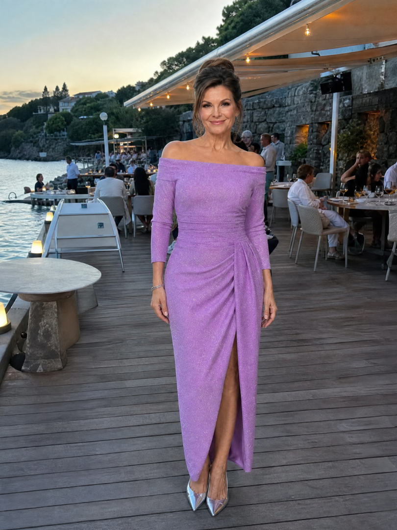 Maren | Off-Shoulder Ruched Slit Midi Dress