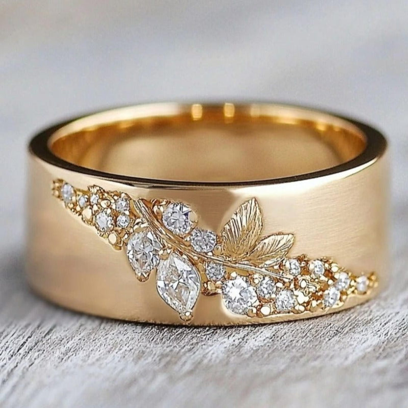 Golden Zirconia Leaf Ring