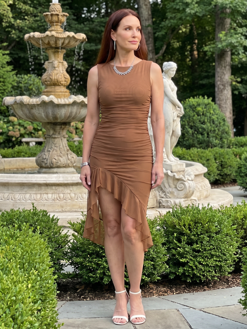 Greer | Robe Midi Moulante Sans Manches Texturée Frôncée