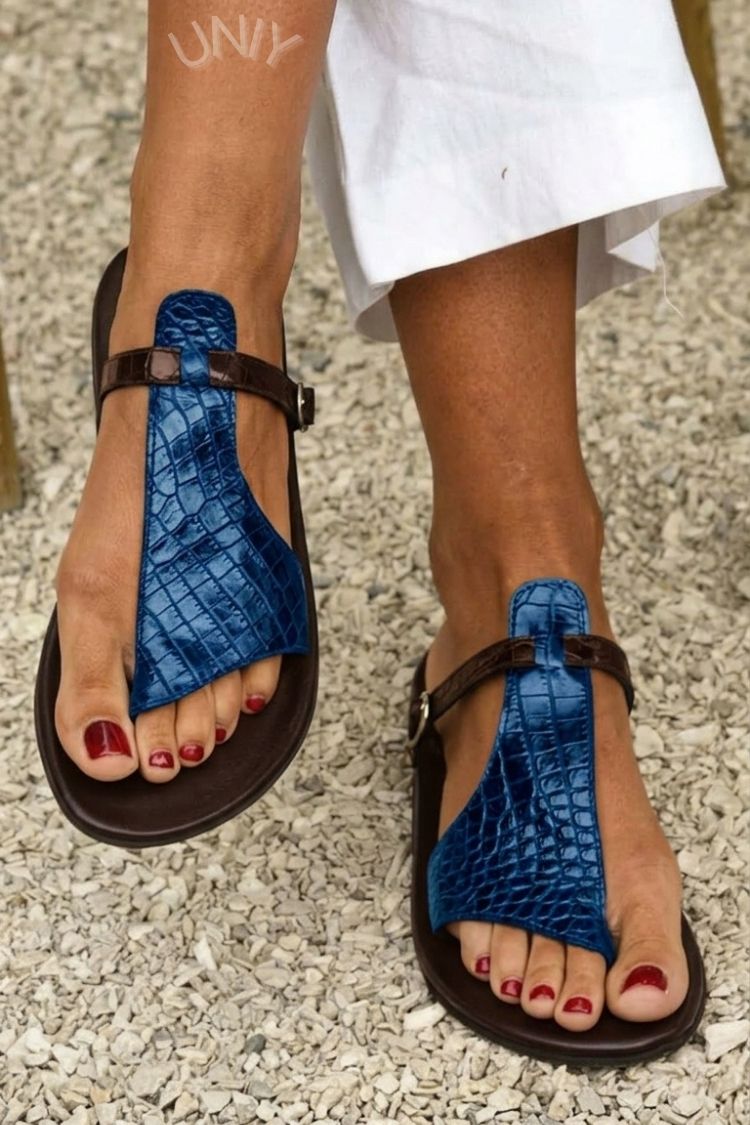 Kira | Croc-Effect Thong Sandals
