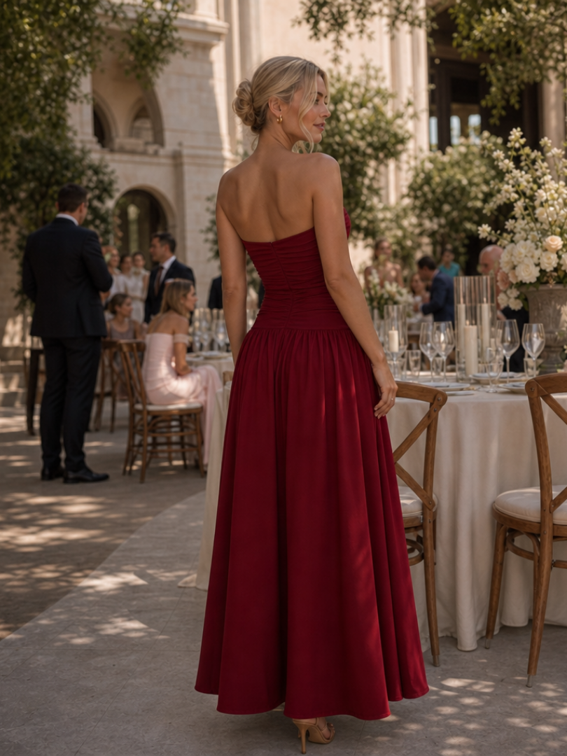Zelene | Robe midi bustier froncée