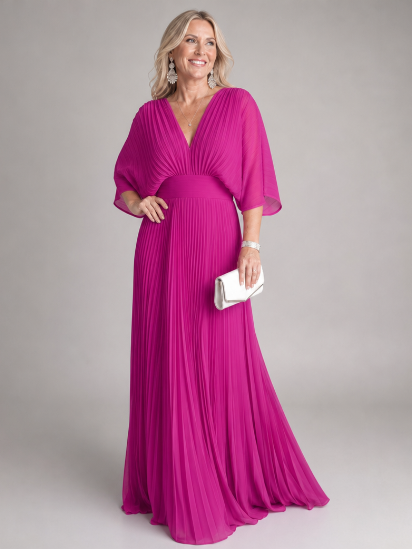 Semorph | Robe longue plissée à manches longues et col en V