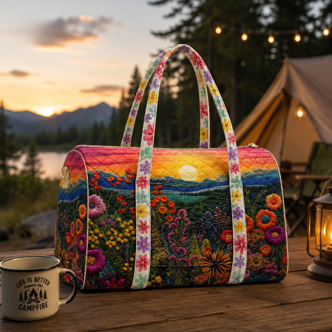 Wildflower Landscape Quilted Travel Bag